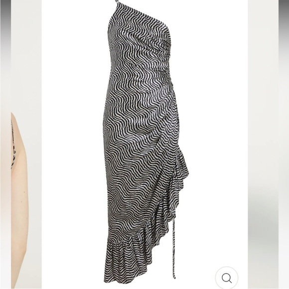 NWT Cinq a Sept Silk Christel Ruched One Shoulder White Navy Midi Dress - Picture 5 of 9